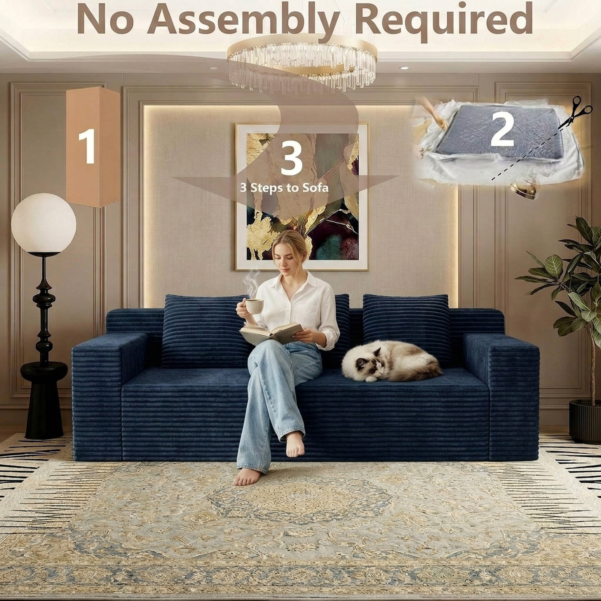 71" Corduroy Cloud Loveseat Sofa for Small Spaces, Memory Foam Boneless Couch in a Box, Compressed Small Loveseat for Living Room Bedroom Apartment, No Assembly Required