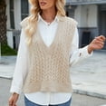 thumbnail image 6 of QTBIUQ Sweater Sweater Vest Womens Fashion Casual Style Slim V-Neck Sleeveless Waistcoat Knit Sweater Sweater Top Beige, 6 of 7