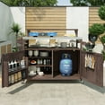 thumbnail image 2 of Harper & Bright Designs Outdoor Kitchen Island with Raised Shelf, Solid Wood Storage Cabinet with Stainless Steel Top, Outdoor Rolling Grill Cart with Internal Storage Rack, Brown, 2 of 18