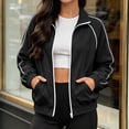 thumbnail image 2 of Harcomeey Womens Track Jacket Stand Collar Full Zip Long Sleeve Casual Athletic Outerwear with Pockets Spring Fall Outfits 3XL, 2 of 7