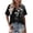 Black, variant on Womens Tops Short Sleeve Summer Printing Flax Plaid Flared Hem Button-Up Shirt Black XXL