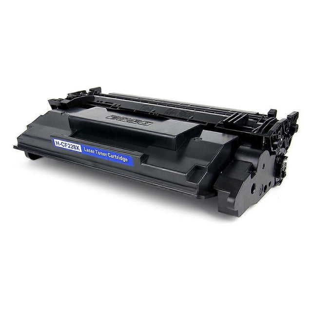 cartucho de tóner cf228a cf228x para impresoras multifunción hp m427dw, m403d, m403dn y m403n Nuevo compatible negro, vista 3/4 frontal de cartucho rectangular con carcasa plástica negra y etiqueta azul H-CF228X, engranajes y contactos visibles en un extremo, chip integrado; rendimiento aproximado 3000 páginas (A4, 5% cobertura). A menudo usado como repuesto práctico en impresoras de oficina doméstica.