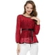thumbnail image 3 of AllegK Blusas Tops Peplum De Encaje Semitransparente De ManLarCon CintuAnudaPaMujer Rojo M, 3 of 6