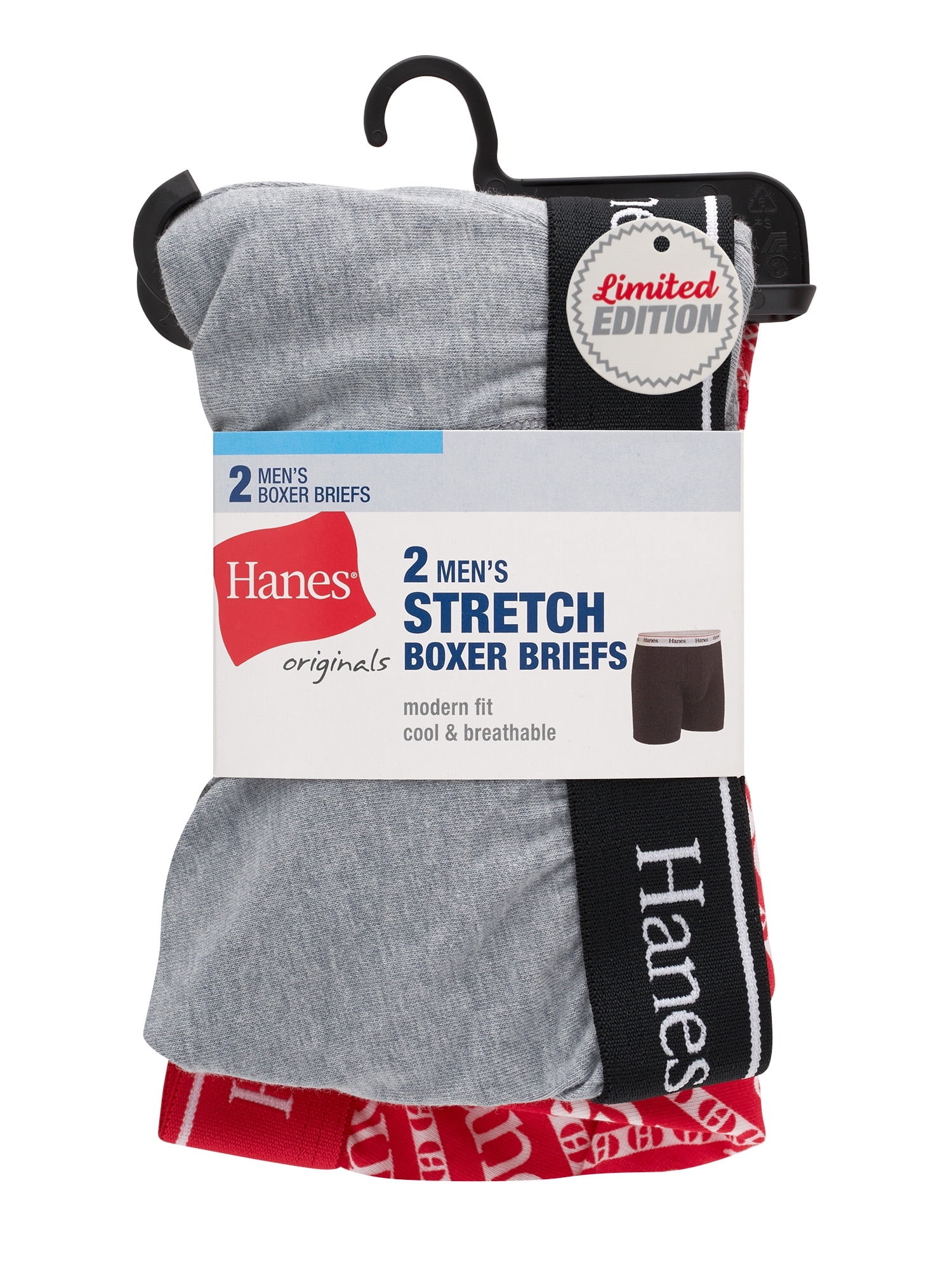 Hanes Originals Men’s Boxer Briefs, Moisture-Wicking Stretch Cotton, 2-Pack