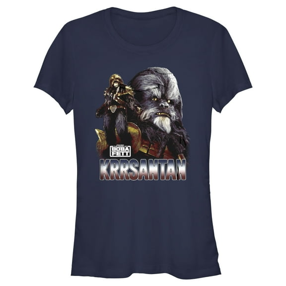 Junior's Star Wars: The Book of Boba Fett Krrsantan the Wookiee The Twins Protector  Graphic Tee Navy Blue Small