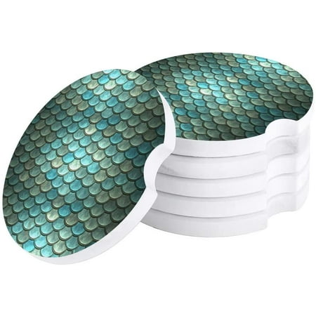 

FMSHPON Ocean Blue Teal Mermaid Fish Scales Geometric Set of 4 Car Coaster for Drinks Absorbent Ceramic Stone Coasters Cup Mat with Cork Base for Home Kitchen Room Coffee Table Bar Decor