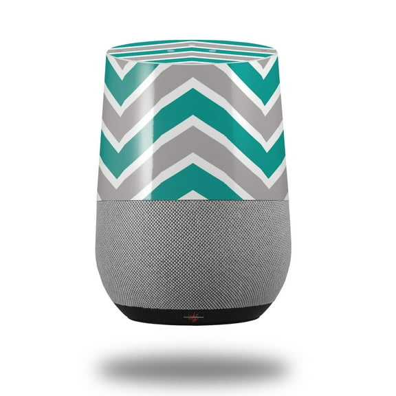 Decal Style Skin Wrap for Google Home Original - Zig Zag Teal and Gray (GOOGLE HOME NOT INCLUDED) by WraptorSkinz