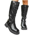 thumbnail image 6 of Black Booties TKYCMSUAKI Knee High Riding Boots for Women Slip On Motorcycle Boots Square Toe Chunky Heel Fashion Buckles Biker Boots, 6 of 9