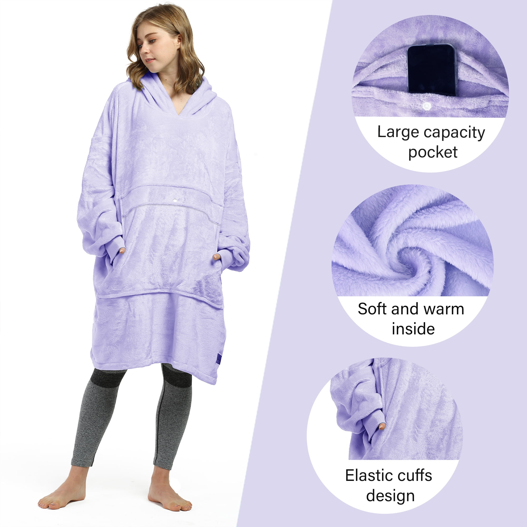 Catalonia Womens' Full Body Blanket Hoodie Sweatshirt, Extra Long Wearable Fleece Pullover, Gift for Adult Men Women Wife Girlfriend, Purple