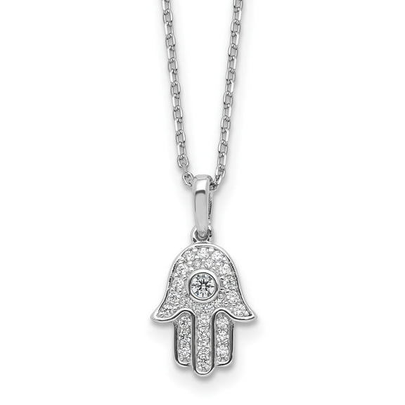 Auriga Fine Jewelry 925 Sterling Silver Rhodium-plated CZ 28 Stone with 2 inch extension Chamseh/Hamsa Necklace for Women 16"