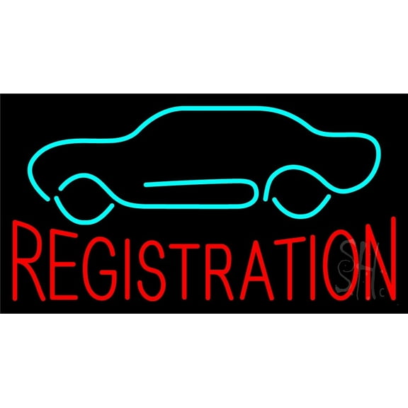 Red Registration Car Logo LED Neon Sign 13 x 24 - inches, Clear Edge Cut Acrylic Backing, with Dimmer - Bright and Premium built indoor LED Neon Sign for automotive store, and mall.
