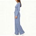 thumbnail image 4 of YHCY Women 2 Piece Loungewear Set Slim Long Sleeve Crewneck Trackshirts Fall Trendy Drawstring Waisted Wide Leg Sweatpants Comfy Stretchy Suits Comfy Sets Athletic Lounge Sweatsuit Blue Xs, 4 of 7