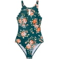 thumbnail image 3 of Women's One Piece Swimsuit Floral Print High Neck Scallop Bathing Suit, 3 of 7