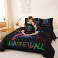 thumbnail image 3 of Castle Fairy Sport Basketball Queen Bedding 7pcs, Colorful Graffiti Splash Bedding Comforter Set Queen, Black Green Blue,Black Reversible, 3 of 7