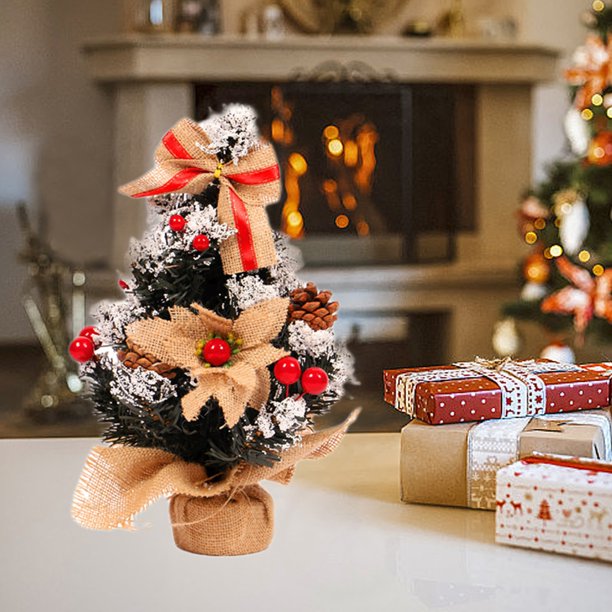 Mini árbol de Navidad Fiudx Decoración festiva para interiores con nieve cayendo