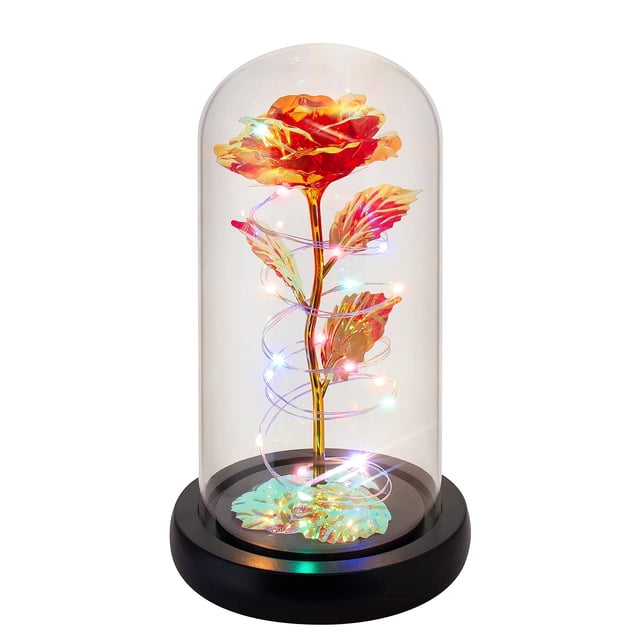 Cúpula de cristal de regalo con forma de flor de rosa con luz LED para mujer