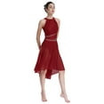 thumbnail image 3 of TiaoBug Womens Rhinestone Lyrical Dance Costume Sleeveless Modern Contemporary Asymmertical Dress Burgundy S, 3 of 7