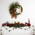 thumbnail image 3 of Northlight Pine and Berries Triple Candle Holder with Plaid Bows and Christmas Ornaments - 30", 3 of 5