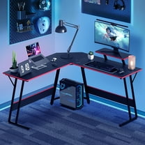 Dkelincs L Shaped Gaming Desk, 50.4" Corner Computer Desk PC Game Table with Monitor Stand Large Desktop for Home Office Study Writing Workstation, Black
