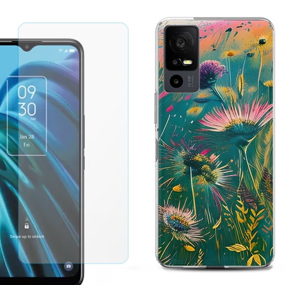 OneToughShield ® for TCL 40 XE 5G Shockproof Fashion Phone Case, with Tempered Glass Screen Protector - Flower Wind