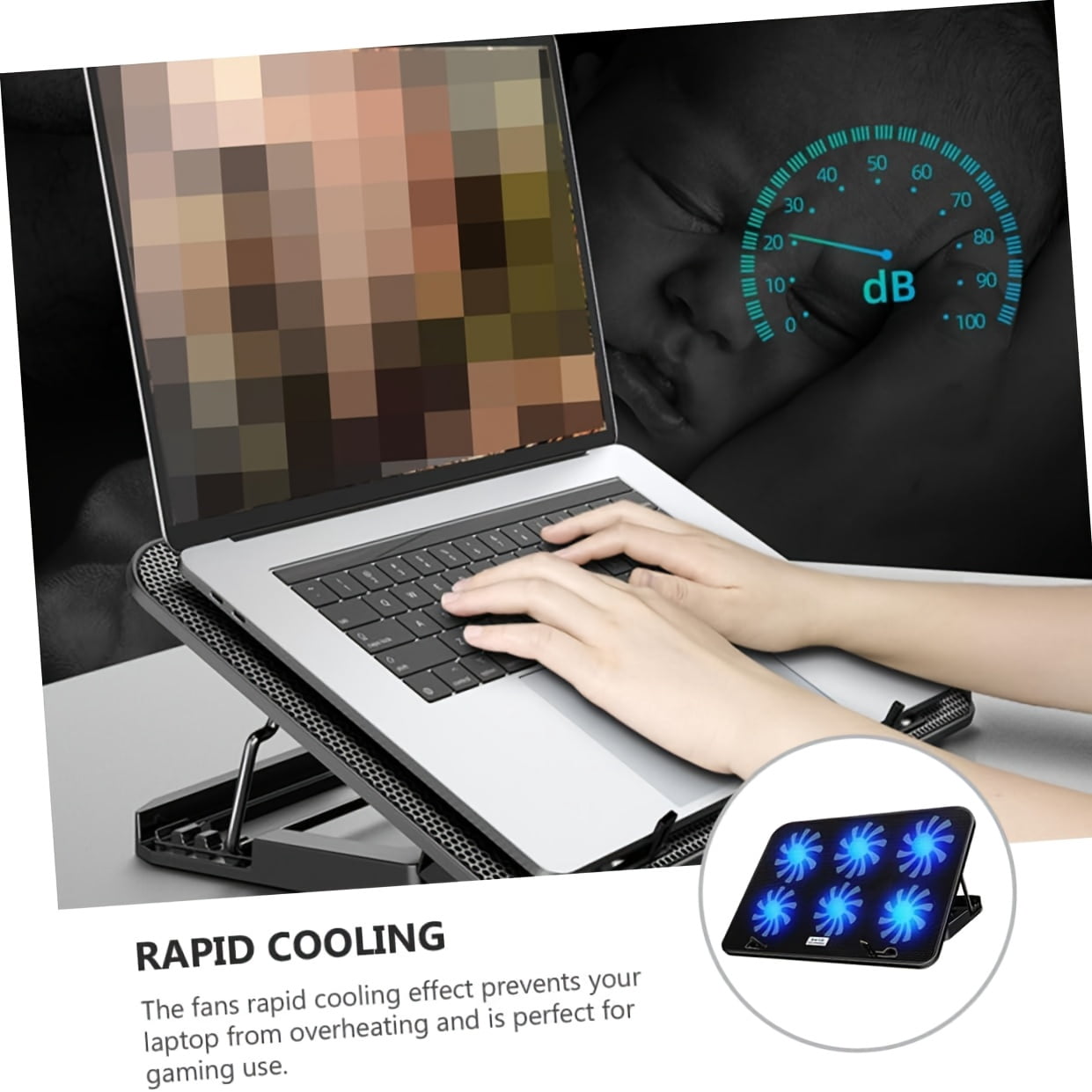 Laptop Cooling Pad 6 High Performance Fans Silent Cooling Pad For Laptop Adjustable Height Sturdy Stand