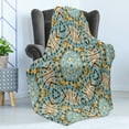 thumbnail image 4 of Boho Soft Flannel Fleece Throw Blanket, Boho Pattern with Odd Geometric Triangles Shapes Oriental Art Print, Cozy Plush for Indoor and Outdoor Use, 50" x 70", Blue Yellow, by Ambesonne, 4 of 5