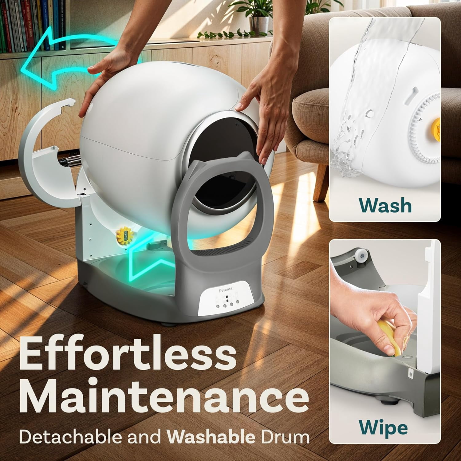 Petcove Automatic Litter Box Self Cleaning for Cats with App Control – Smart Cat Litter Box, Odor Control, for Multiple Cats - Gray