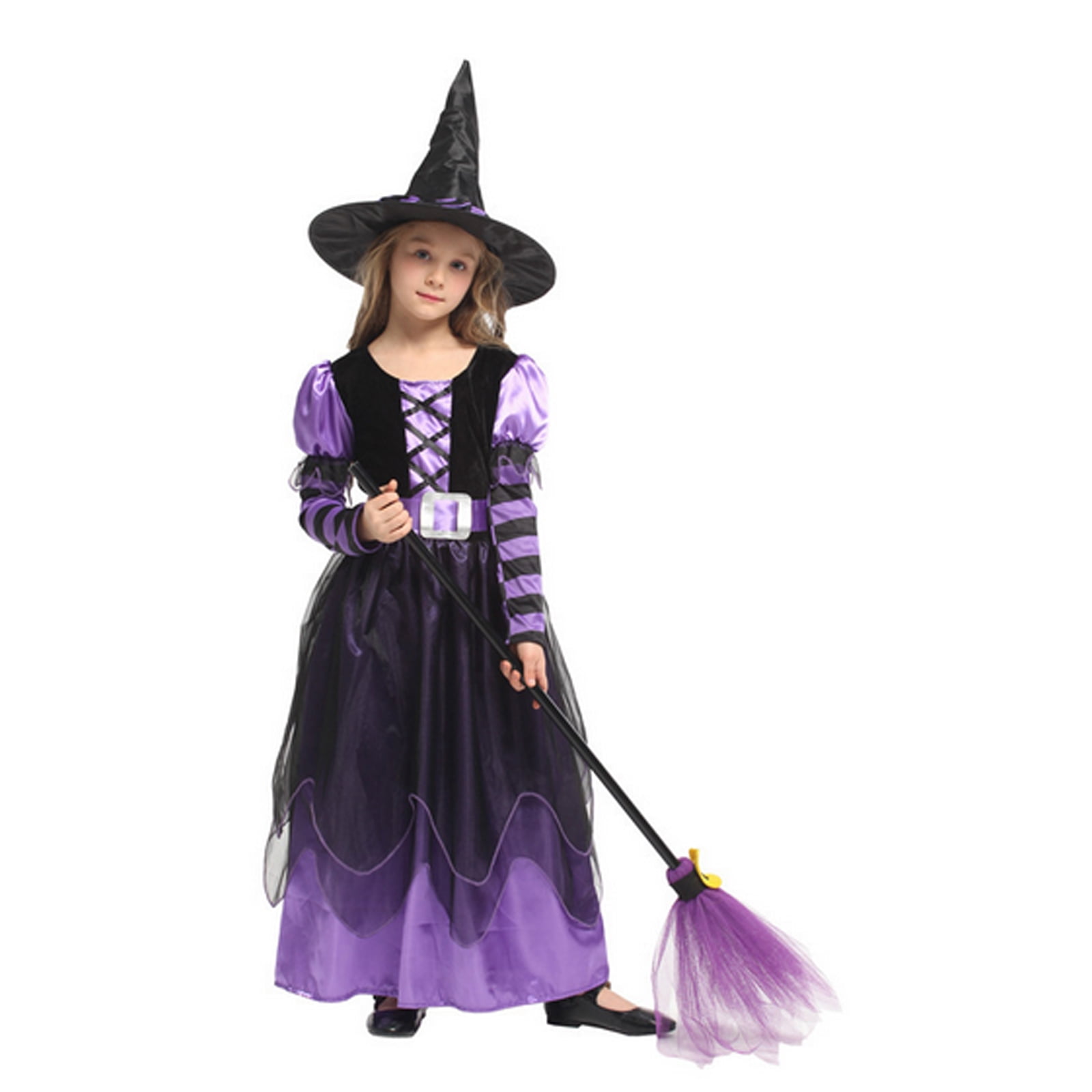 Halloween Witch Costume for Girls - Purple and Black Witch with Hat ...