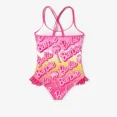 thumbnail image 3 of Barbie Womens Tankinis Pink Gradient Letter Print Beach Ruffled Strap One Piece Swimsuit Sizes S-XXL, 3 of 9