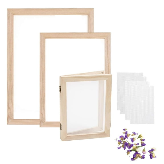 3 Pieces Paper Making Mould Papermaking Screen Kit 3 Size Frame and Dried Flower Handcraft for DIY Paper Craft (5 x 7 Inches, 7.5 x 9.8 Inches, 9.8 x 13 Inches)