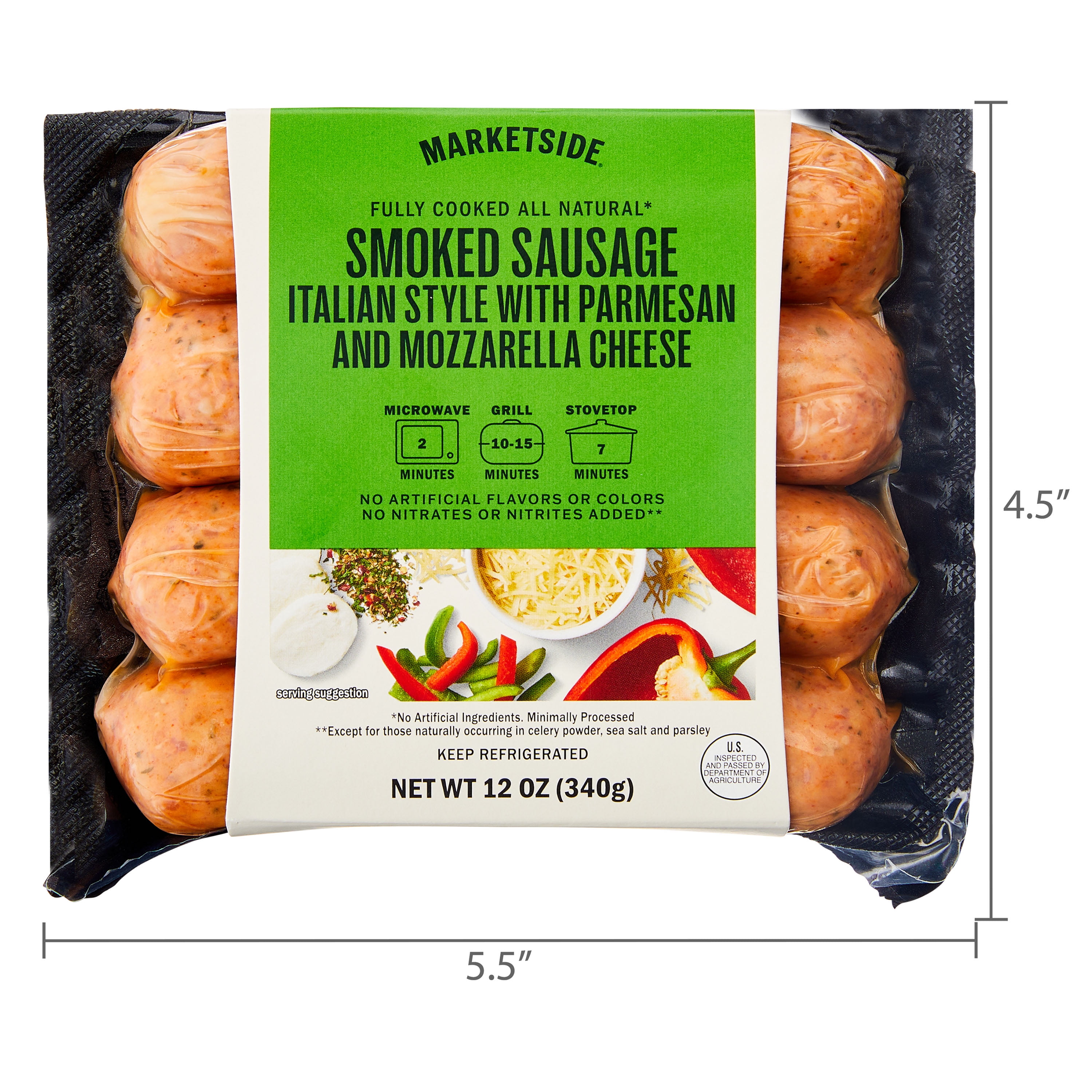 Marketside Italian Style Pork Smoked Sausage with Parmesan & Mozzarella Cheese, 12 oz, 4 Count