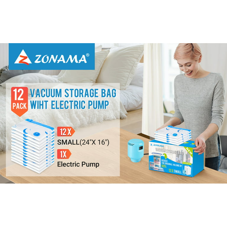 Z ZONAMA Vacuum Storage Bags , 12 Small Travel Vacuum Cleaners Storage Bags  with Electric Pump, Compression Bags for Space Saver Organization Blanket