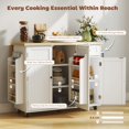 thumbnail image 3 of White Rolling Kitchen Island Cart with Drop Leaf & Storage - 49"W x 31"D - Farmhouse Style Kitchen Island Table for Living Room, Dining & Entryway, 3 of 7