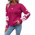 thumbnail image 4 of Women'S Floral Pattern Crewneck Long Sleeve Drop Shoulder Sweaters Pullover Tops Magenta M, 4 of 9