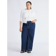 thumbnail image 3 of Free Assembly Women's Loose Fitting Wide Leg Jeans with Adjustable Tie Waist, 32" Inseam, Sizes 0-26, 3 of 6
