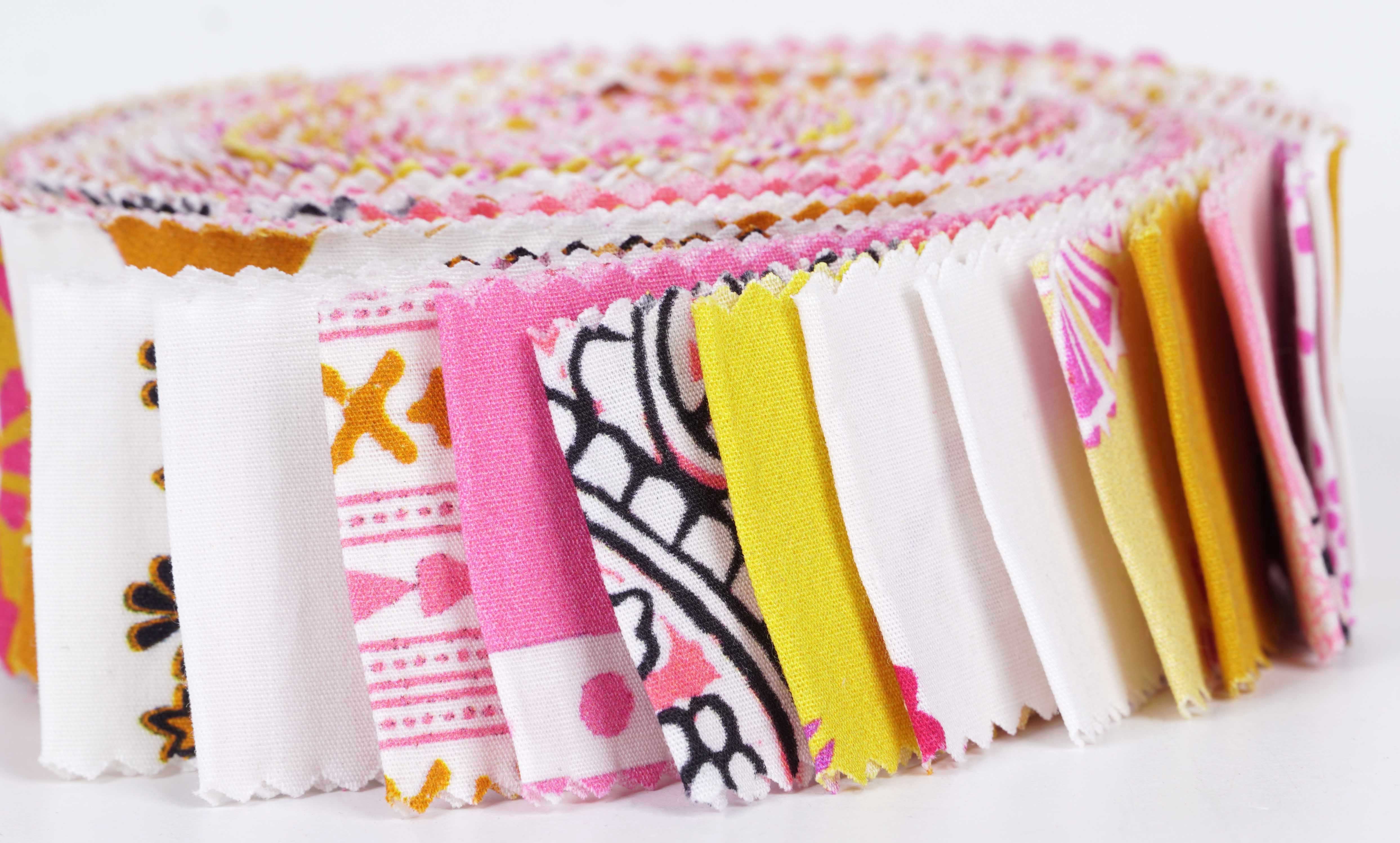 Soimoi 40Pcs Block Print Precut Fabrics Strips Roll Up 1.5x42inches Cotton Jelly Rolls For Quilting - Light Pink