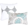thumbnail image 3 of Sapphire Home Luxury 7-Piece Full/Queen Comforter Set with Shams Cushions,Modern Bright Damask in Diamond-Shape Elegant with Button White Black Teal Grey,Bed Cover Bed in a Bag 22078, Full/Queen, 3 of 5