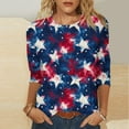 thumbnail image 2 of ZQUUVOU 4Th Of July Shirts Women's T-Shirt Button Henley V Neck Short Sleeve Print Stars And Stripes Tops Navy (L), 2 of 5