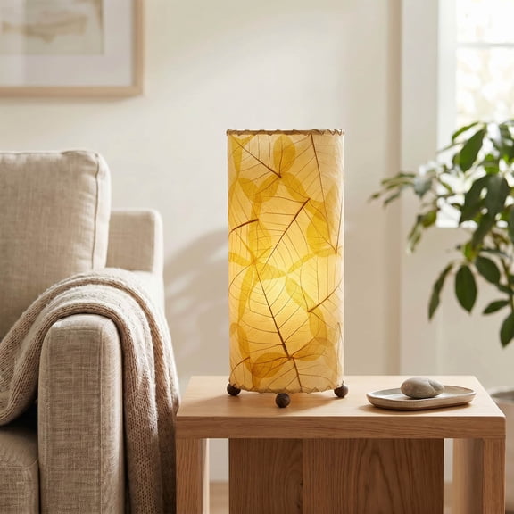 Eangee Home Design Banyan Table Lamp, Shade Made Of Alibangbang Leaves, 7x7x17 Inches