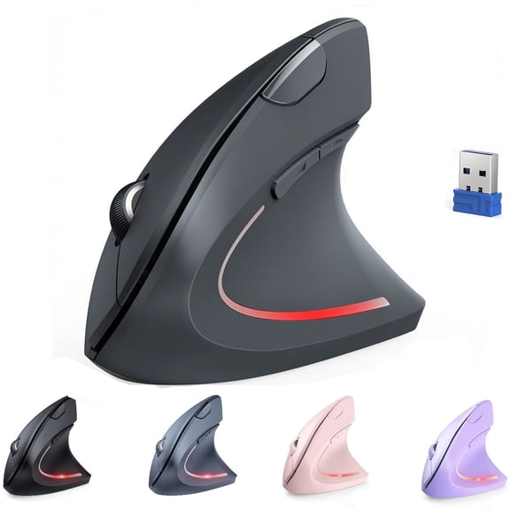 Ergonomic Mouse, Wireless Bluetooth Vertical Mouse, 4800 DPI Optical Tracking, 6 Adjustable DPI, Quiet Clicks, 2.4GHz with USB A Receiver, 12 Months Battery, 6 Buttons, Wide Compatibility