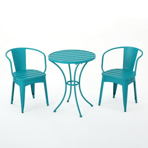 Collins Outdoor 3 Piece Iron Bistro Set, Matte Teal