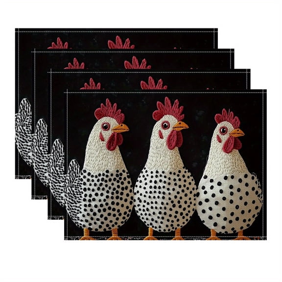 4pcs Square Placemats High-Quality Embroidered Chicken Tableware Mats - Elegant Durable Table Decoration for Summer Party, Rustic Dinner, Mother's Day Celebration
