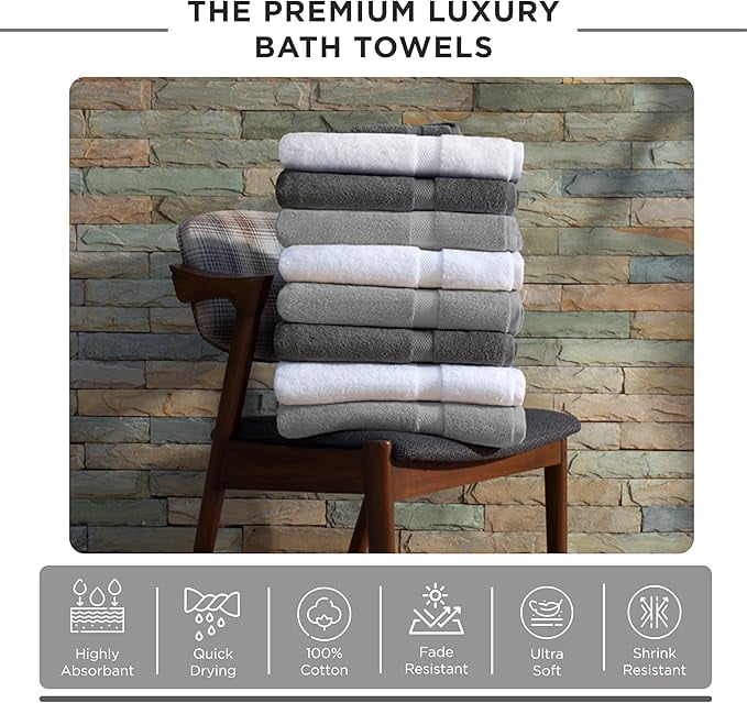 Quantum Creation 100% Cotton 600GSM Bath Towel White Pack of 2 (36inchesx72inches)