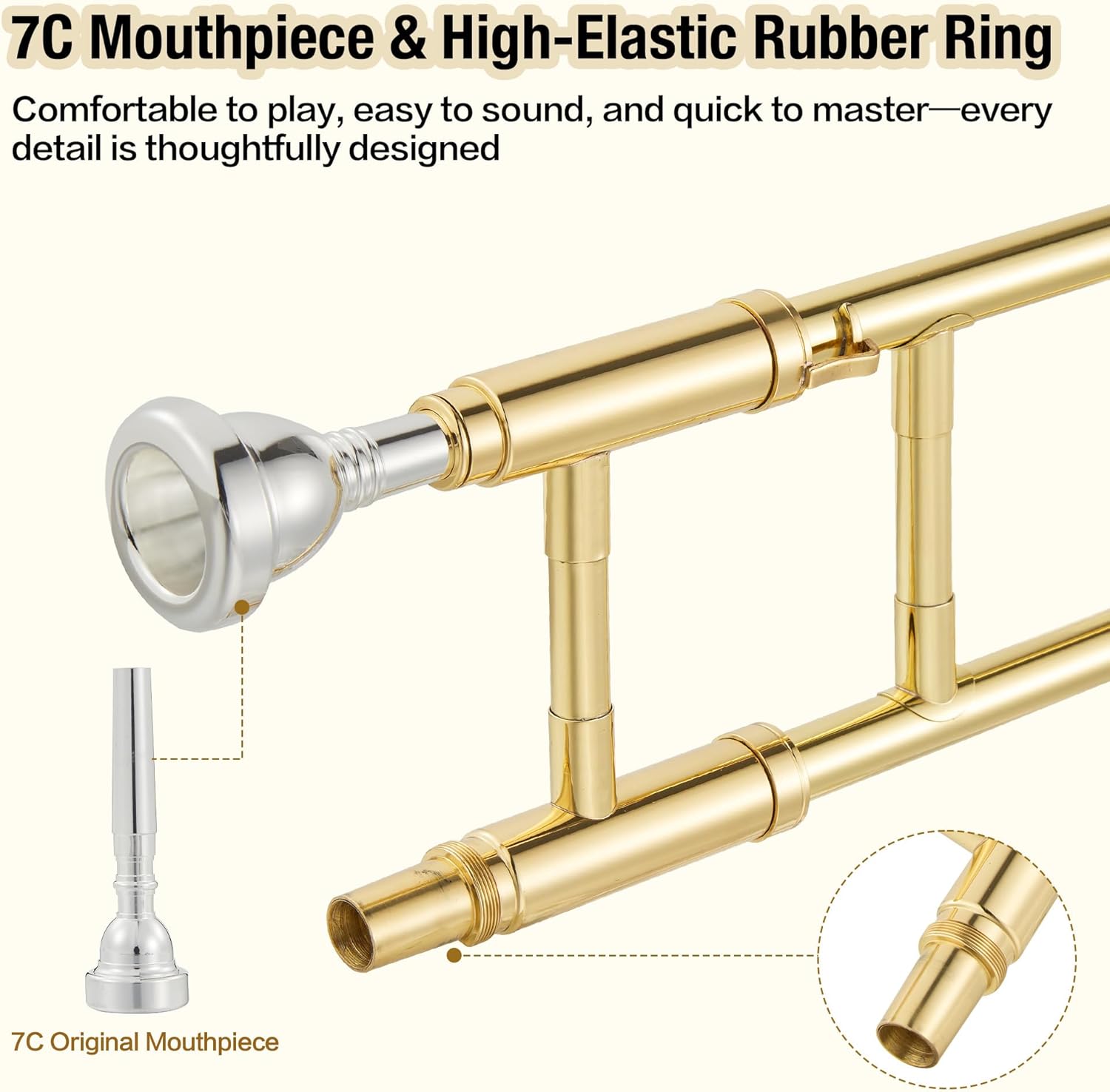 B-Flat Alto Trombone, Nickel-Plated Brass with Mouthpiece, Case, Cleaning Cloth, Gloves & Cleaning Rod, Professional Trombone for Beginners and Musicians