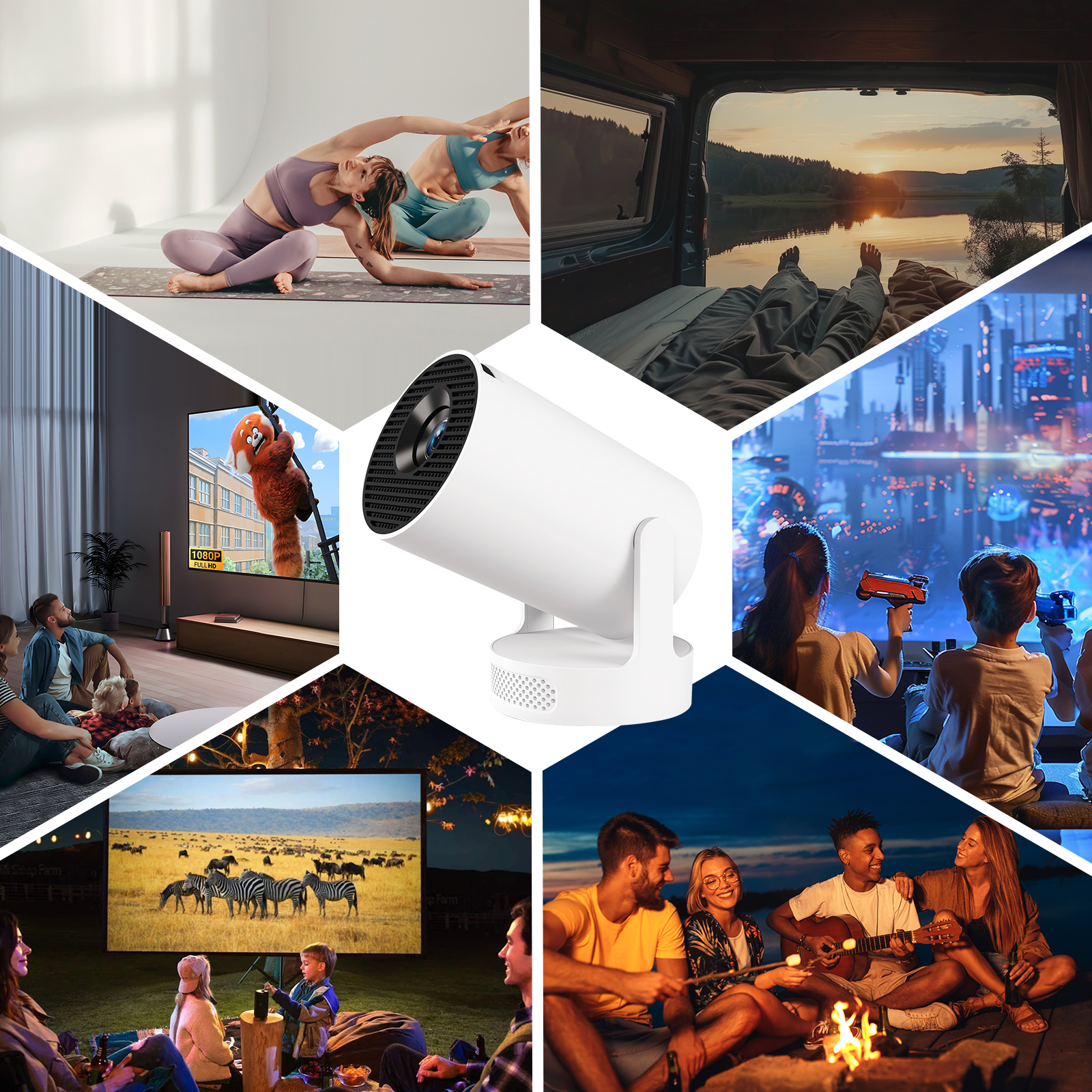 Mini Projector with WiFi and Bluetooth, Portable Projectors with Mouse, 40-200" Smart Outdoor Movie Projector 4K 1080P Support, 180° Rotatable Home Vedio Projector Compatible with HDMI/USB/Smartphone