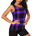 thumbnail image 2 of Xecao Purple Buffalo Plaid print women's scoop neck, loose-fit workout tank tops for the gym., 2 of 9