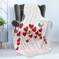 thumbnail image 4 of Love Soft Flannel Fleece Throw Blanket, Bird Sings Sitting Hearts Twitting Springtime Garden Oriental, Cozy Plush for Indoor and Outdoor Use, 70" x 90", Cadet Blue Mauve, by Ambesonne, 4 of 5