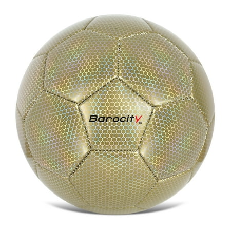 Barocity Soccer Ball - Premium Official Match Ball with Cool Reflective Rainbow Hex Pattern Durable Adult and Kids Soccer Ball for Indoor Outdoor Training Practice Play and Games - Gold Size 4