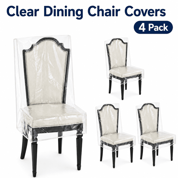 VALUNE 4 Pack Clear Plastic Dining Chair Covers, Waterproof Kitchen Seat Chair Protector, Keep Chairs Away from Water, Dust, Stain and Pet Claws, W/21 x D/18, Fits 16-23"