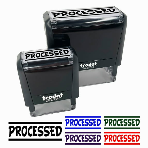 Processed Border Top Bottom Self-Inking Rubber Stamp Ink Stamper for Business Office - Red Ink - Small 1-1/2 Inch